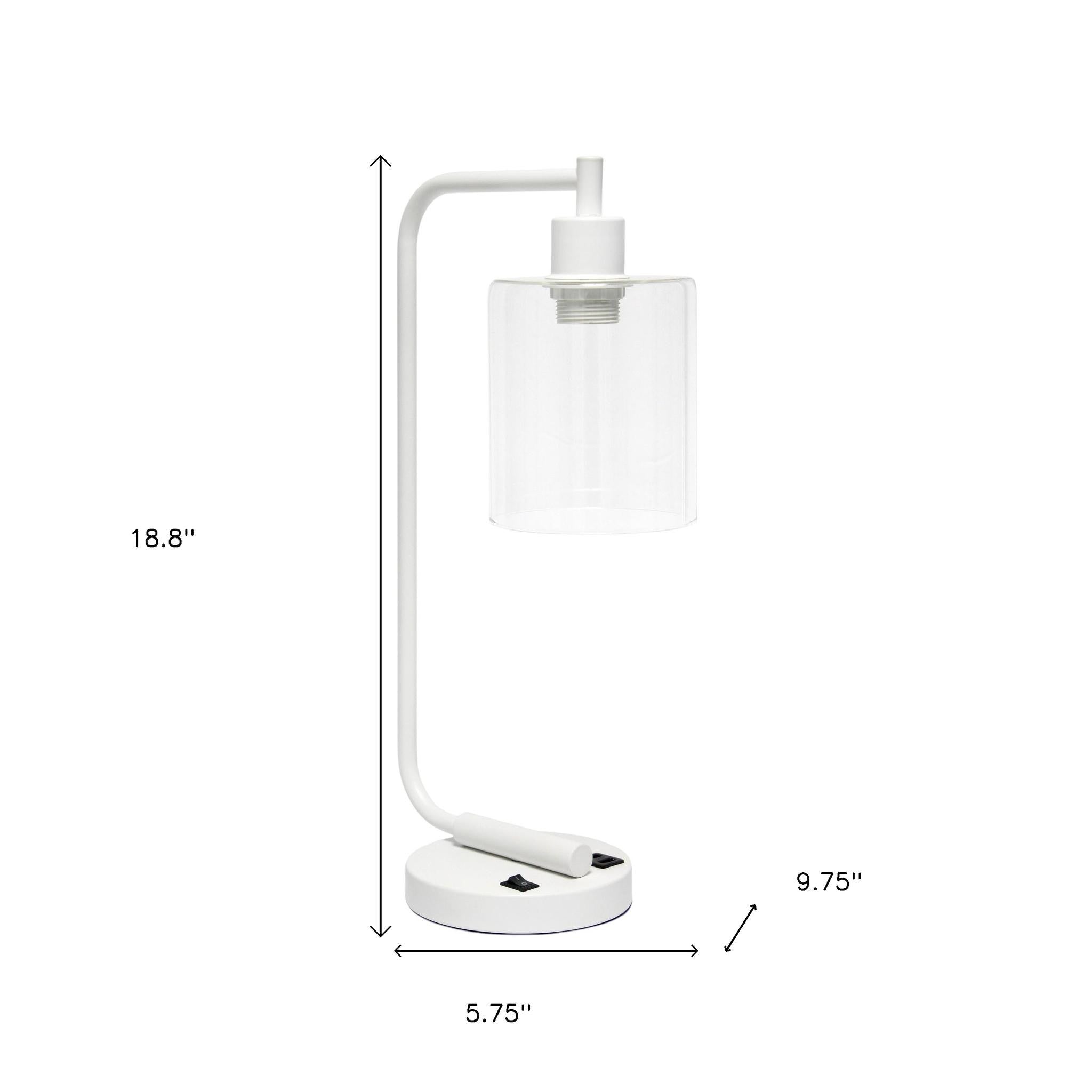 19" White Iron Lantern USB Table Lamp LED With Clear Cylinder Shade-4