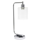 19" Silver Iron Lantern USB Table Lamp LED With Clear Cylinder Shade-1