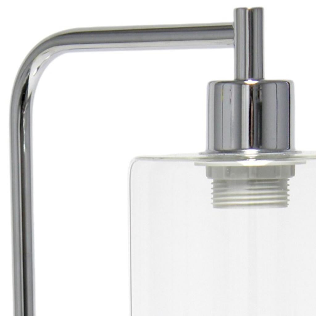 19" Silver Iron Lantern USB Table Lamp LED With Clear Cylinder Shade-3