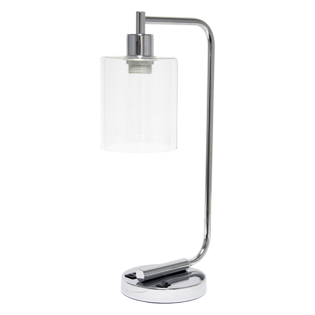 19" Silver Iron Lantern USB Table Lamp LED With Clear Cylinder Shade-2