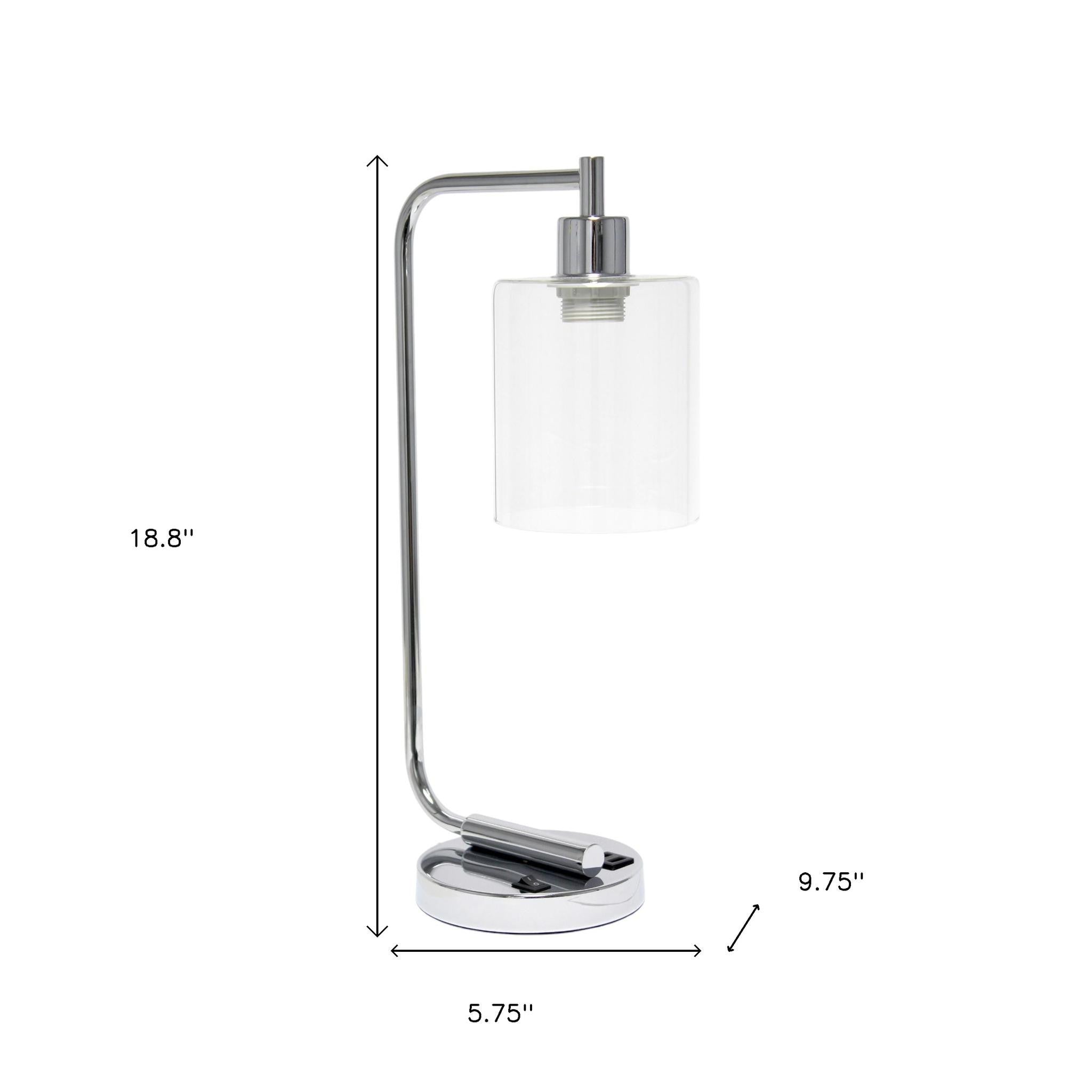 19" Silver Iron Lantern USB Table Lamp LED With Clear Cylinder Shade-4