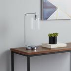 19" Silver Iron Lantern USB Table Lamp LED With Clear Cylinder Shade-0