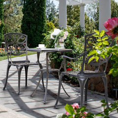 Black Bistro Set Umbrella Hole Cast Aluminum Outdoor Patio-2