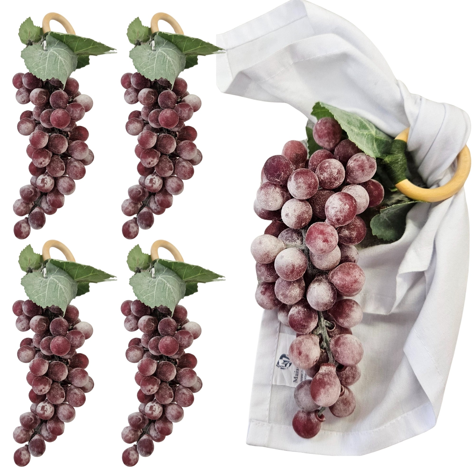 Set of 4 Purple Bunch of Grapes Prime Napkin Rings for thanksgiving, events, party, wedding-0