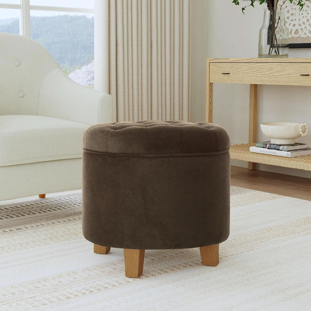 Brown Velvet Upholstered Ottoman With Concealed Storage-1