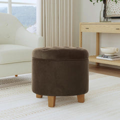 Brown Velvet Upholstered Ottoman With Concealed Storage-1