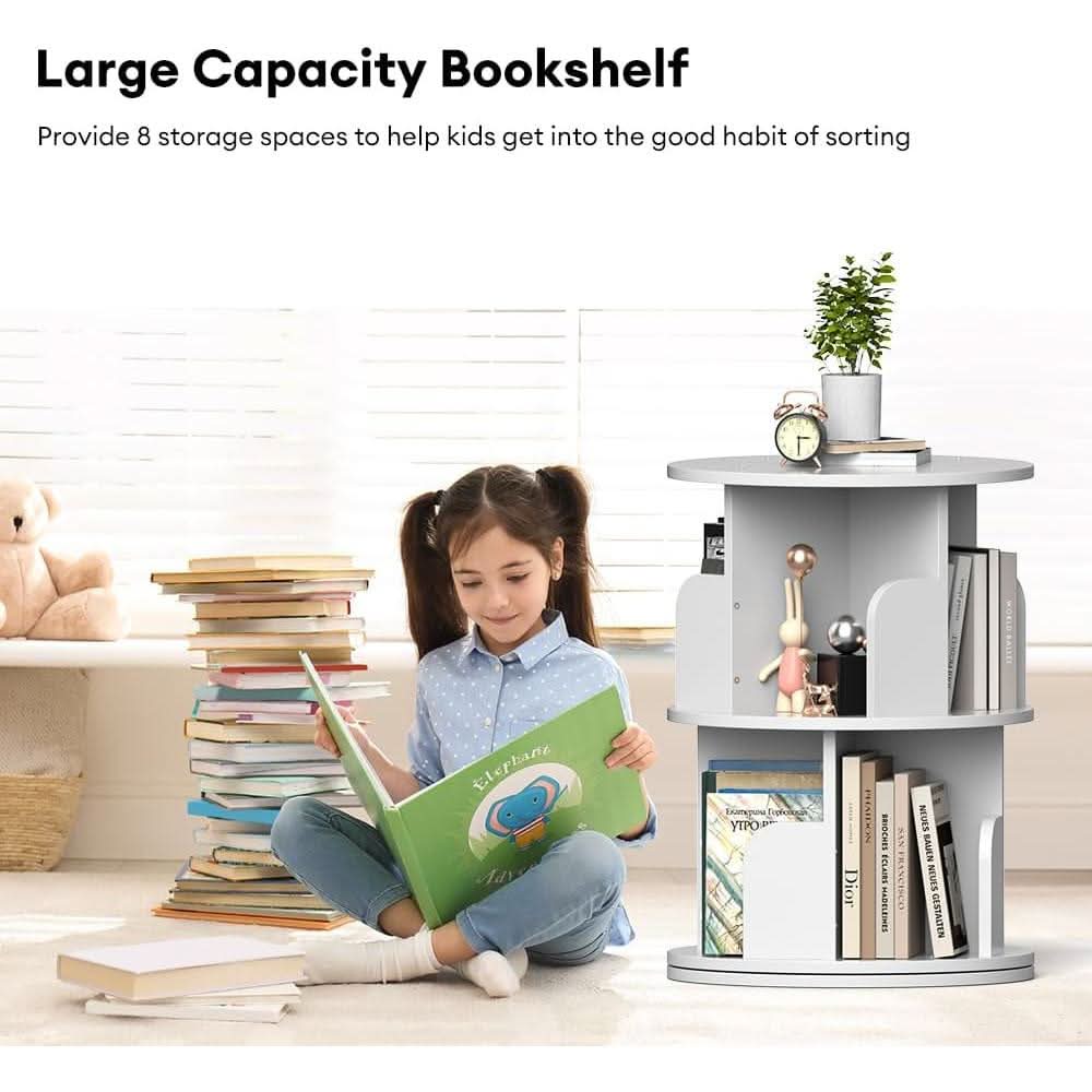 Rotating Bookshelf 2 Tier White Narrow Corner Swivel-3