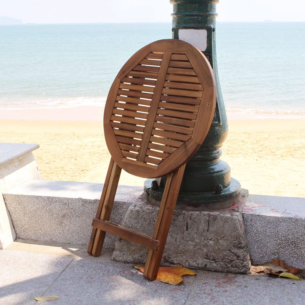 Acacia Round Folding Bistro Table And Chair Set Outdoor-4