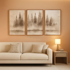Neutral Gray Pine Tree Wall Art Framed Canvas Size 16x24 Inch-0
