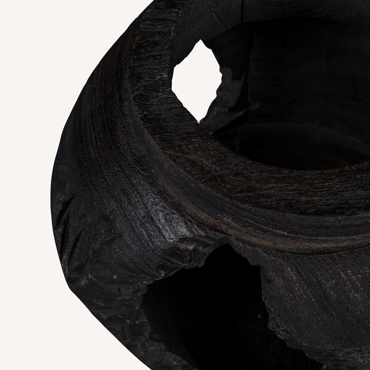 14" Ebony And Black Abstract Solid Wood Table Vase With Sculptural Details-2