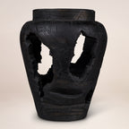 18" Ebony And Black Abstract Solid Wood Table Vase With Sculptural Details-2