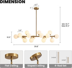 Gold Mid Century Modern Rectangle Chandelier Light-3