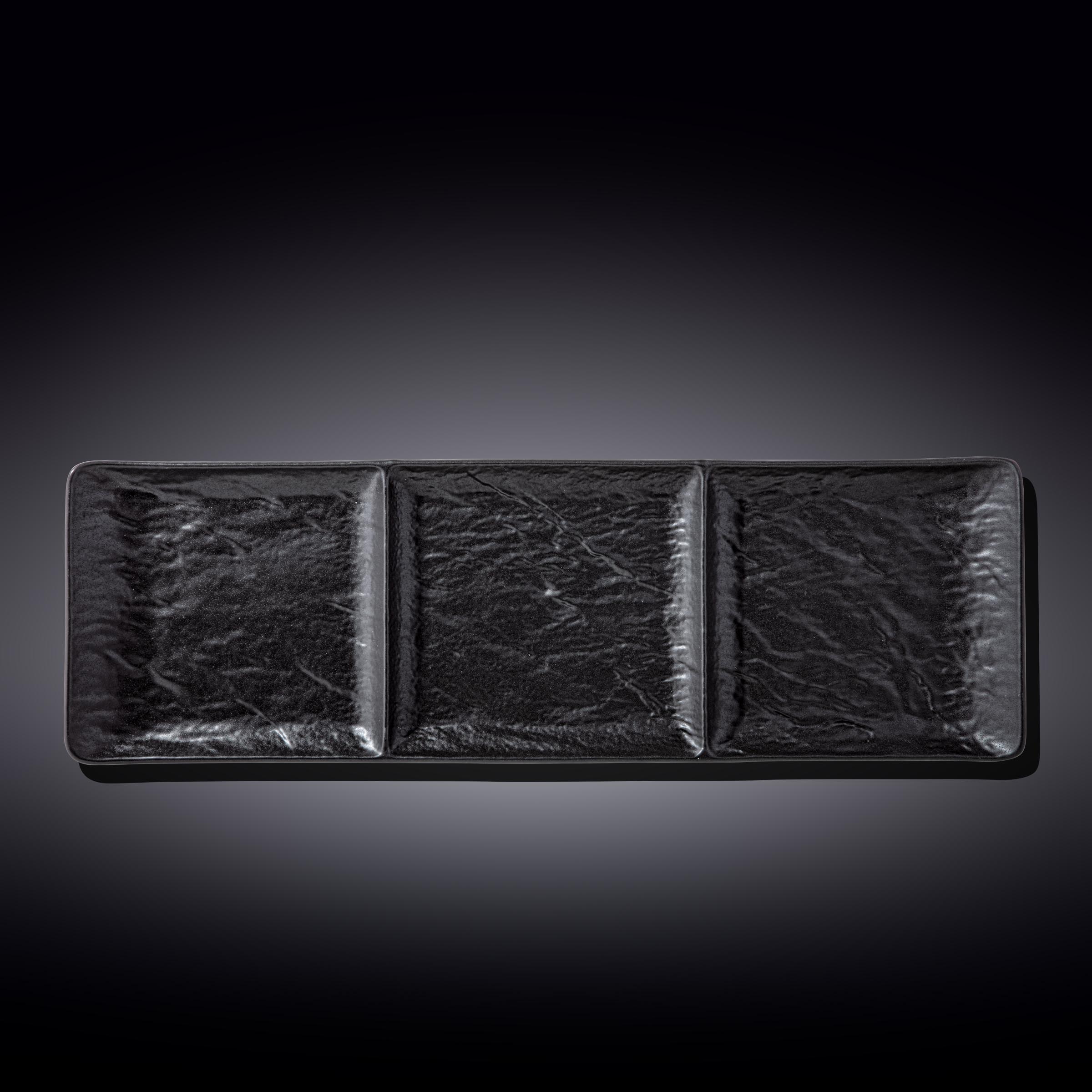 Black Porcelain Slate look Rectangular 3 Section Dish 16" inch X 5" inch | 40.5 X 13 Cm-0