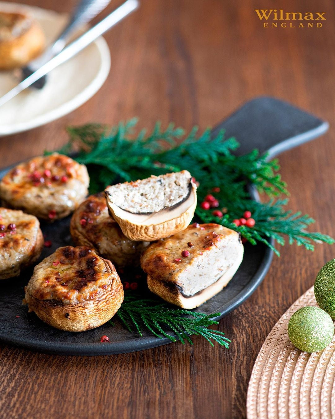 Black Porcelain Slate look Round Serving Dish With Handle 12" inch X 8.5" inch |-3