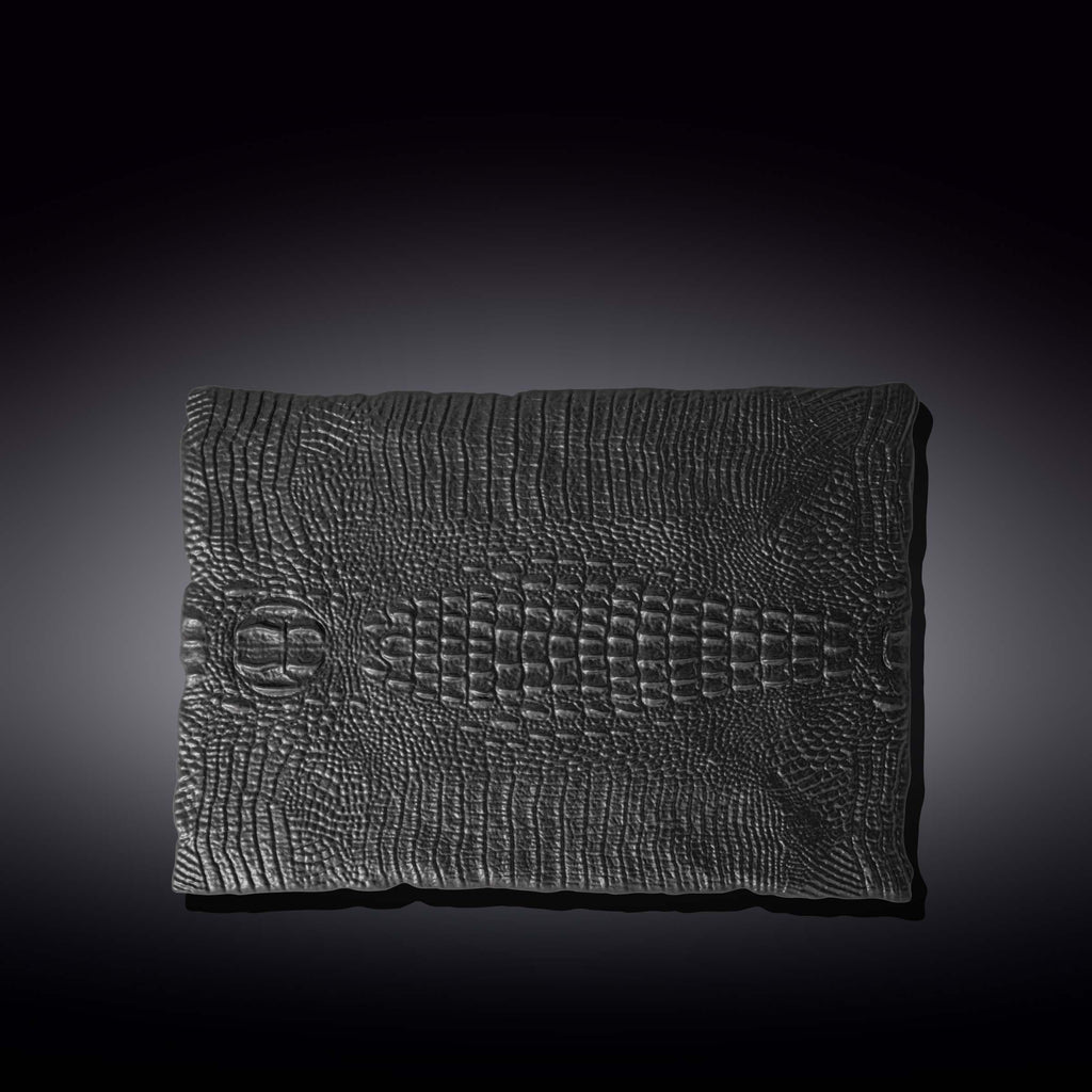 Black Porcelain Slate look Rectangular Serving Dish With Crocodile Skin Texture. 11.75" inch X 8.25" inch-1