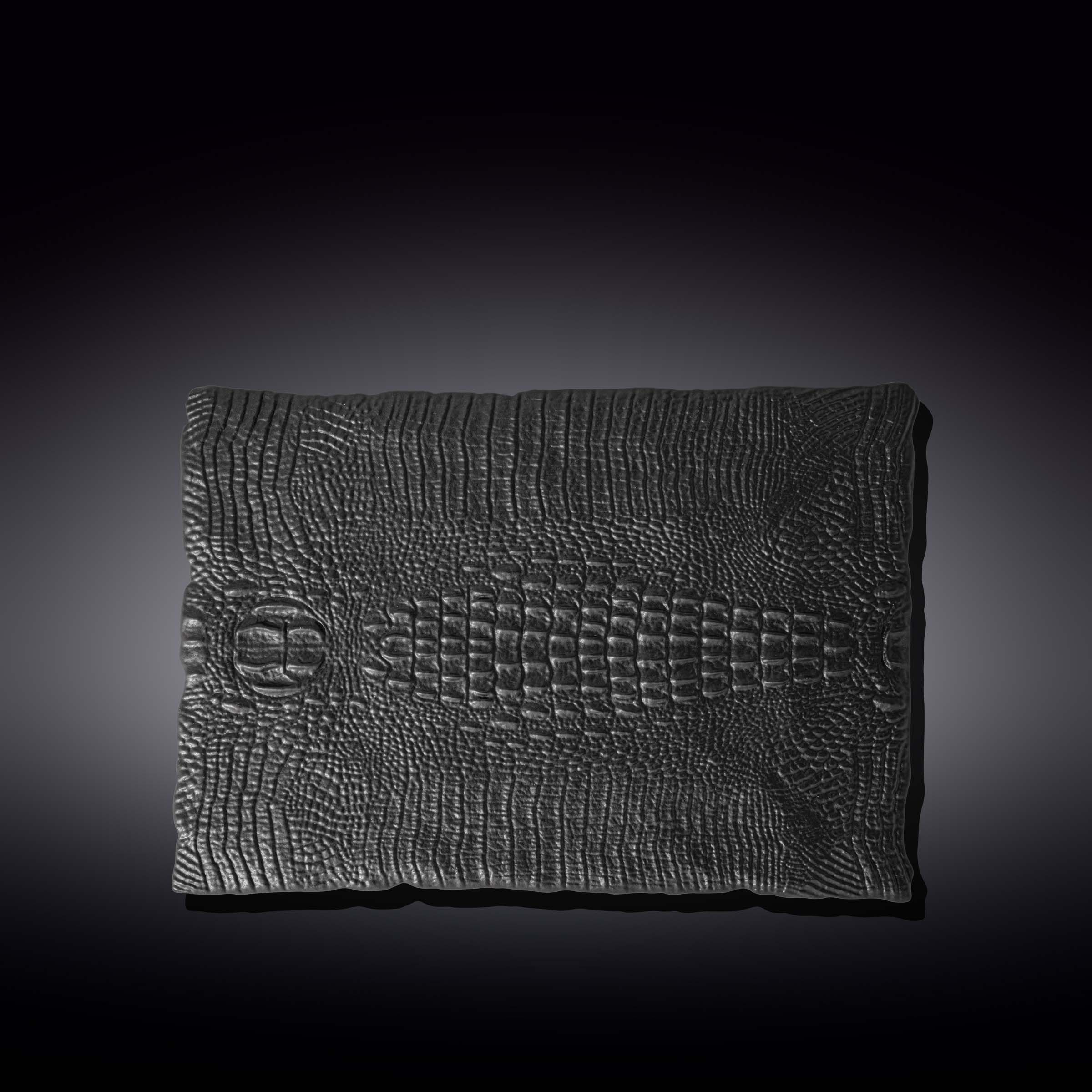 Black Porcelain Slate look Rectangular Serving Dish With Crocodile Skin Texture. 11.75" inch X 8.25" inch-1