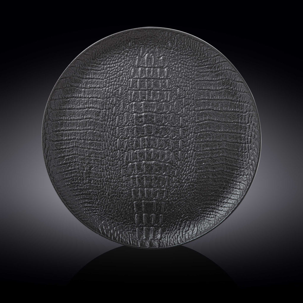 Black Porcelain Slate look Round Plate / Platter With Crocodile Skin Texture 13" inch | 33 Cm-0