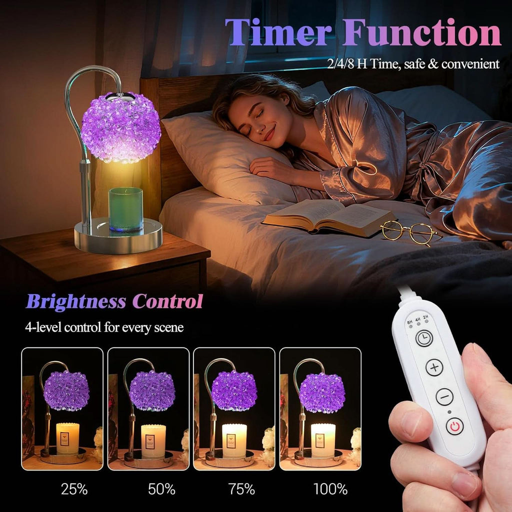 Purple Crystal Quartz Gemstone Candle Warmer Lamp LED