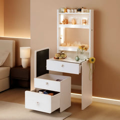 White Makeup Vanity Desk With High Capacity USB Charging-0