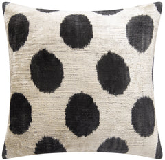 Luxury Silk Velvet Throw Pillow - Black and Ivory Polka Dot Design, 16x16
