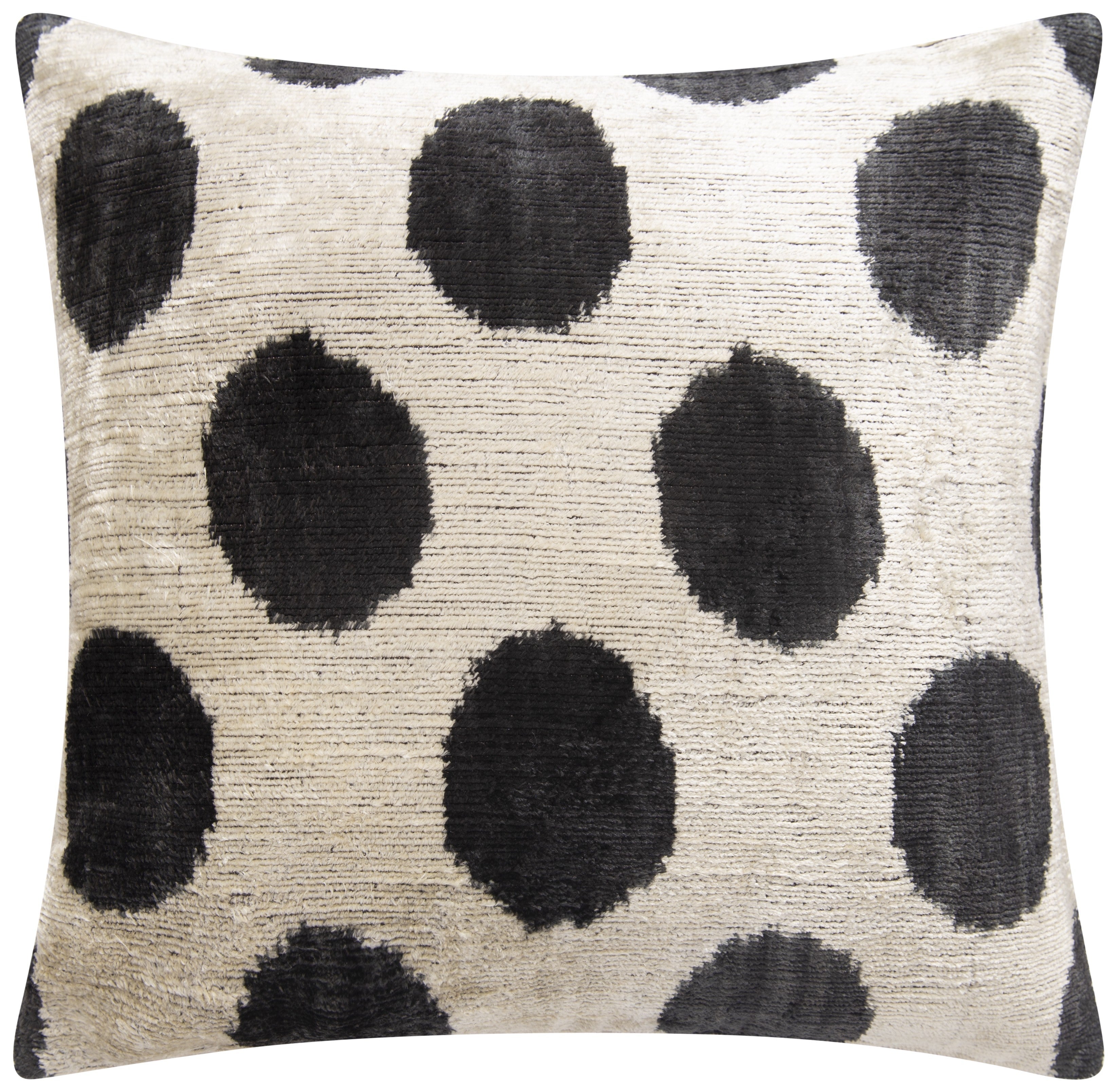 Luxury Silk Velvet Throw Pillow - Black and Ivory Polka Dot Design, 16x16