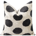 Luxury Silk Velvet Throw Pillow - Black and Ivory Polka Dot Design, 16x16