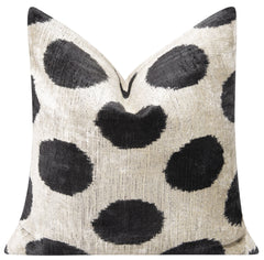Luxury Silk Velvet Throw Pillow - Black and Ivory Polka Dot Design, 16x16