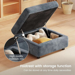 Blue Grey Upholstered Storage Ottoman For Sectional-3