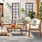 Acacia Wood 4 Piece Patio Conversation Set With Cushions-1