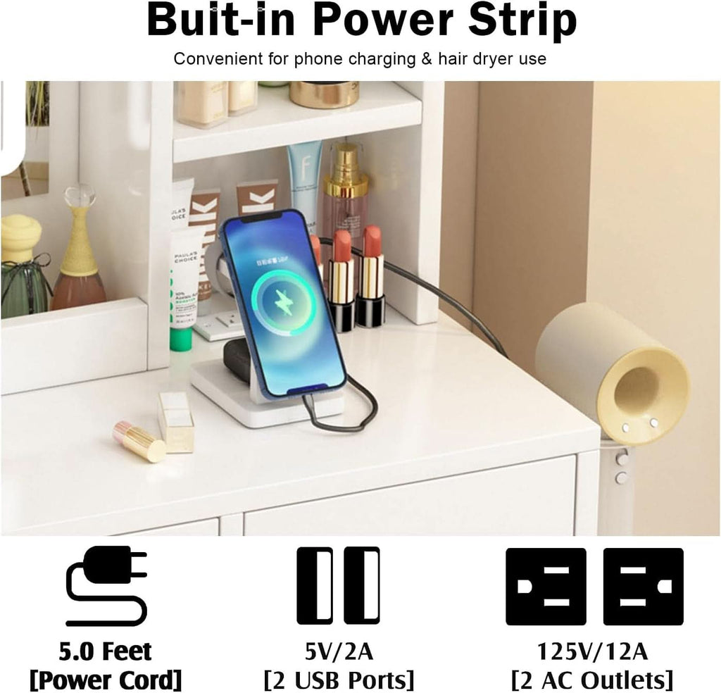 Vanity Desk With Ultra Bright Illuminated Mirror Storage-3