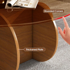 Contemporary Circular Glass Coffee Table Wooden Legs-3