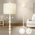 Tall Natural Wood Floor Lamp 65  Point Five Inches Linen Shade-0