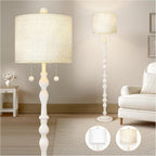 Tall Natural Wood Floor Lamp 65  Point Five Inches Linen Shade-0