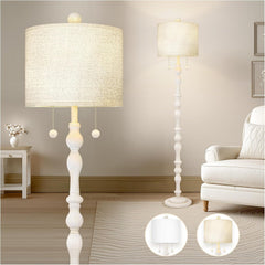 Tall Natural Wood Floor Lamp 65  Point Five Inches Linen Shade-0