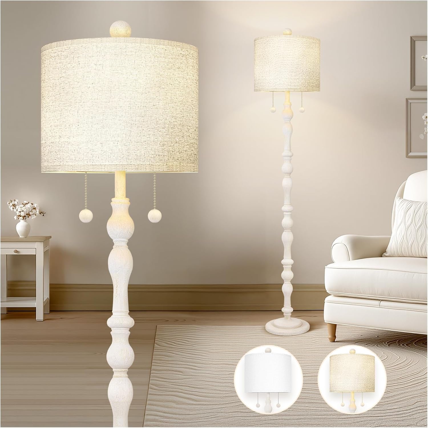 Tall Natural Wood Floor Lamp 65  Point Five Inches Linen Shade-0
