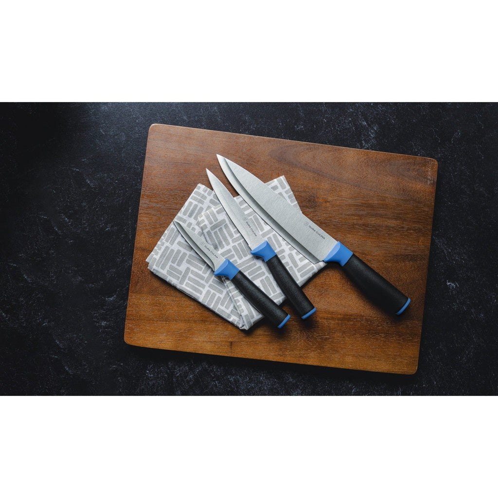 Duo-Grip 3 Piece Kitchen Knife Set With Blade Guards, Blue-3