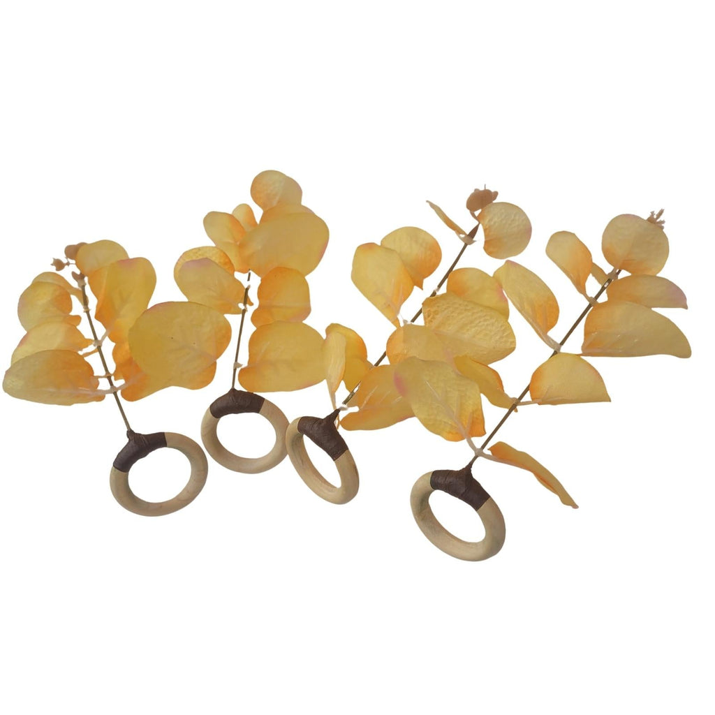 Set of 4 Yellow Leaf Eucalyptus Napkin Rings, Rustic Napkin Ring, Minimalist Tabledecor, Oriental Tabledeco-4
