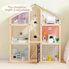 Wooden Dollhouse 3-Story With 38-Piece Furniture Kit-2