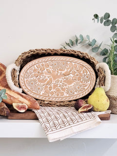 Bread Warmer & Basket Gift Set with Tea Towel - Garden Oval