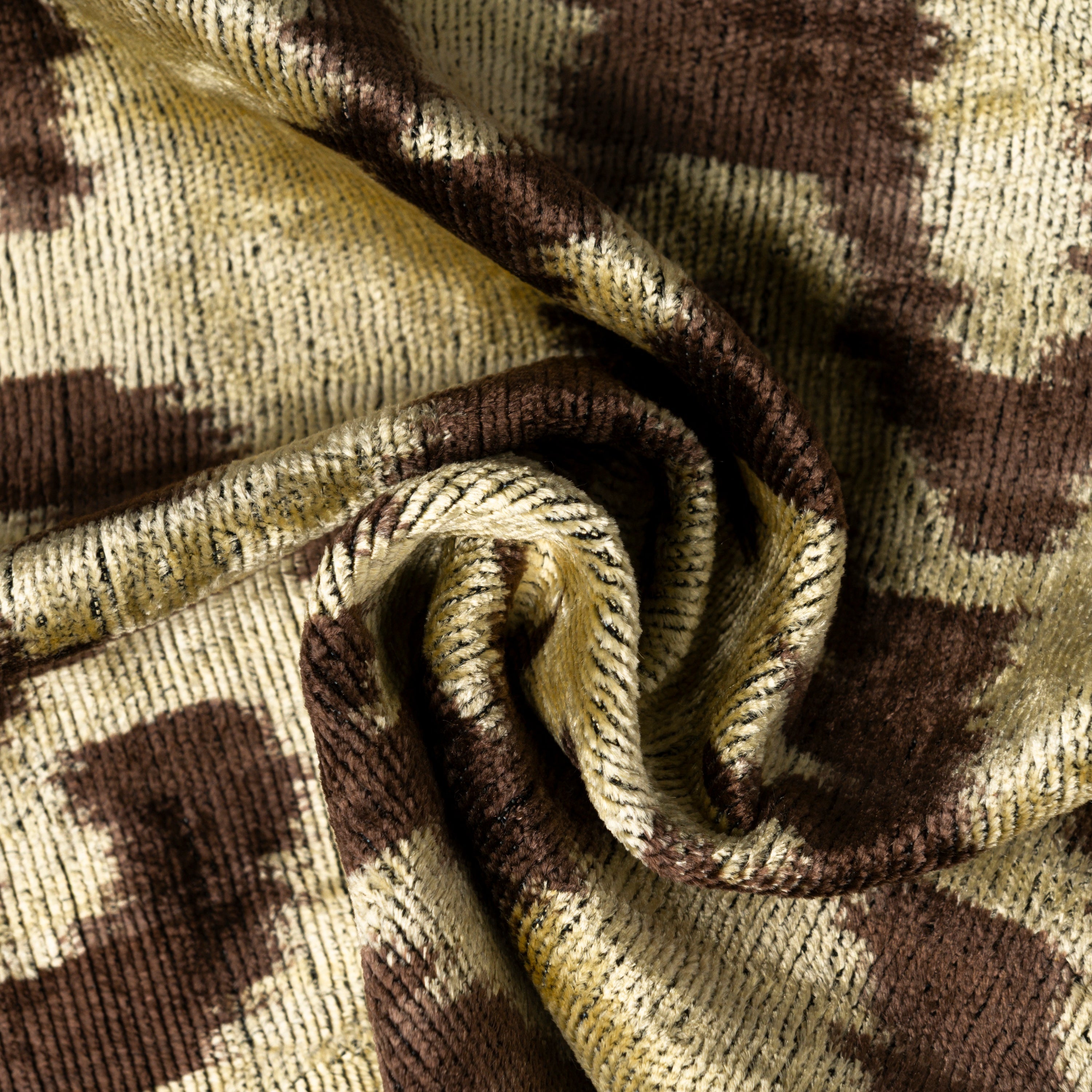 Handmade Velvet Pillow with insert – Olive & Brown Ikat Pattern, 16x24"