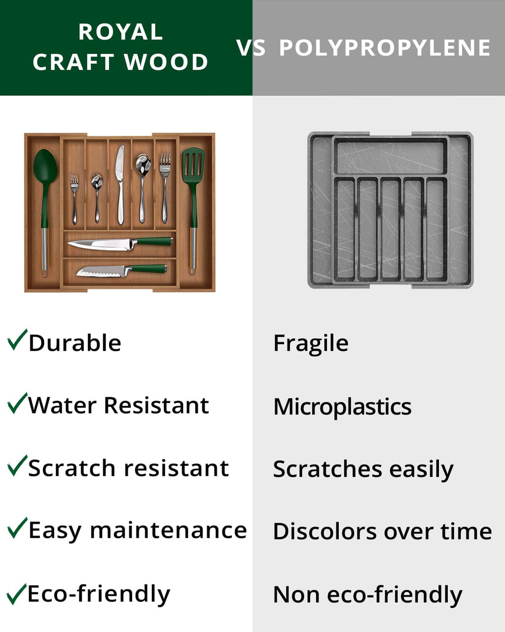Silverware Drawer Organizer, Brown Bamboo (9 Slots)-4
