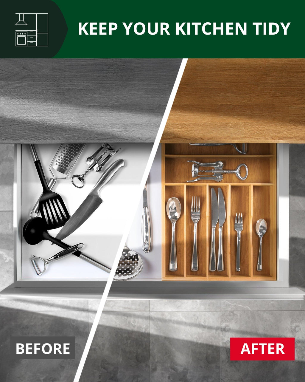 Basic Silverware Drawer Organizer, Natural-4