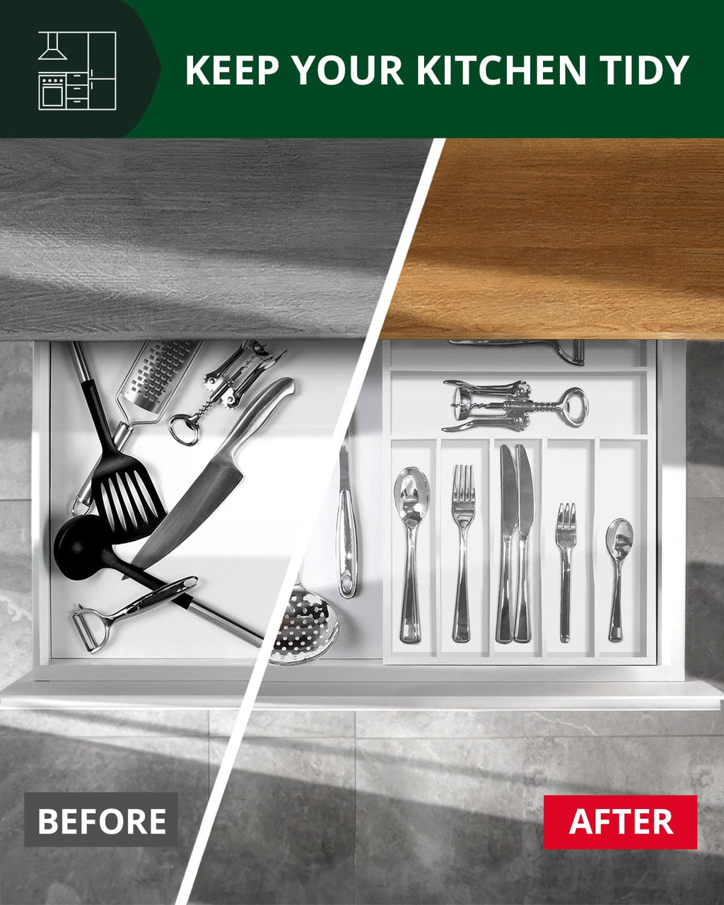 Basic Silverware Drawer Organizer, White-2
