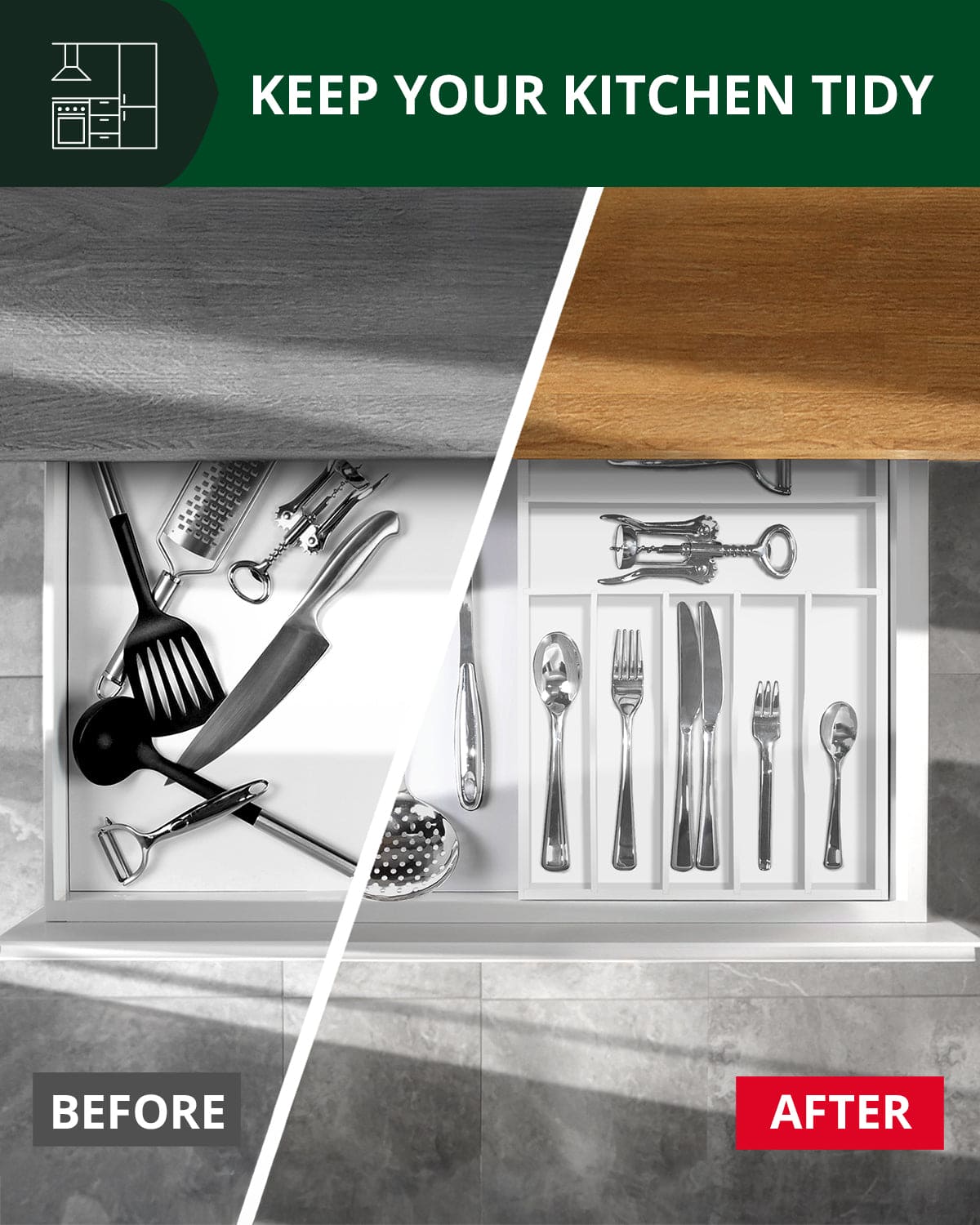 Basic Silverware Drawer Organizer, White-2