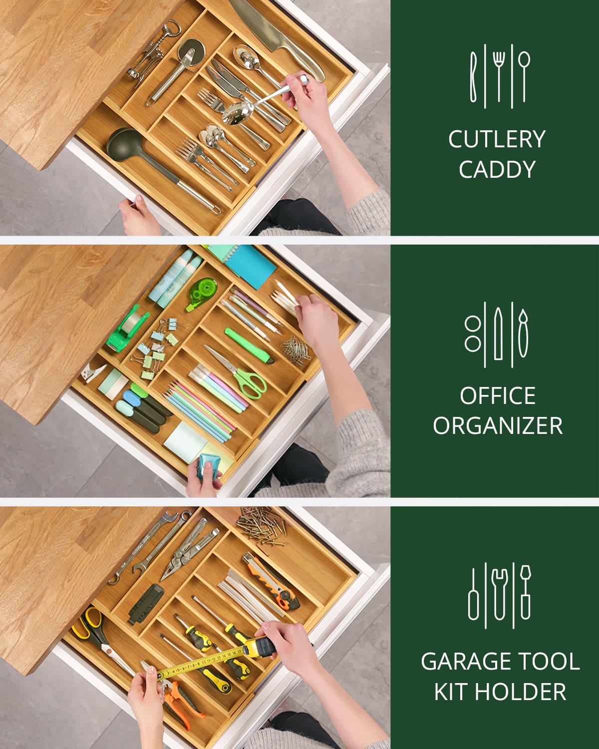 Silverware Drawer Organizer, Natural (9 Slots)-4