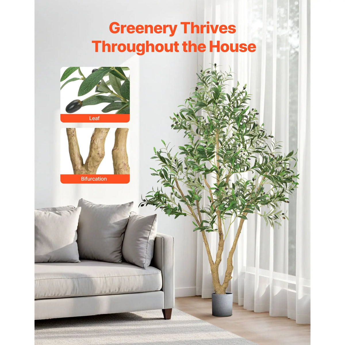 6 Feet Artificial olive tree in a pot on a living room with design highlights 