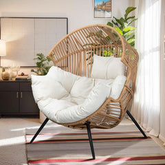 Cozy Outdoor Wicker Egg Chair with Soft Cushion-0