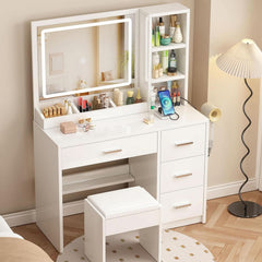 Vanity Desk With Ultra Bright Illuminated Mirror Storage-4