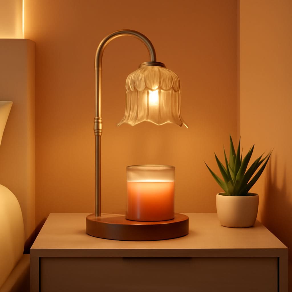 Flower Shaped Ceramic Candle Warmer Lampstand Timer