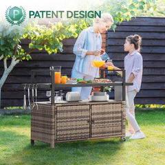 Large Outdoor Kitchen Rolling Cart With Black Glass Top-1